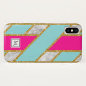 Coques Case-Mate iPhone Marbre FAUX Gold Gliz rose bleu treillis Monogramm (Dos (Horizontal))