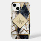 Coques Case-Mate iPhone Marbre géométrique à monogramme noir doré tendance (Verso)