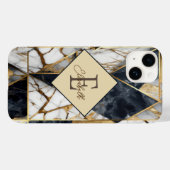 Coques Case-Mate iPhone Marbre géométrique à monogramme noir doré tendance (Verso (horizontal))