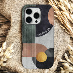 Coques iPhone 16 Pro Marbre géométrique moderne Abstrait Nom personnali<br><div class="desc">Marbre géométrique Abstrait moderne Nom personnalisé iPhone 16 Pro Coques dispose de formes géométriques en noir, or rose et or sur un arrière - plan en marbre gris avec rayures et votre nom personnalisé dans un script blanc moderne. Personnalisez en modifiant le texte dans la zone de texte fournie. Conçu...</div>