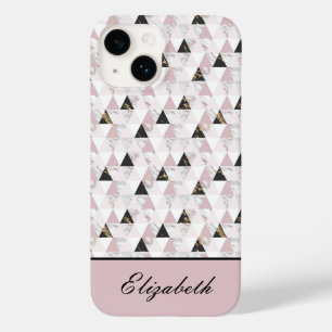 Coque Pour iPhone 14 Marbre géométrique rose or noir blanc Monogram