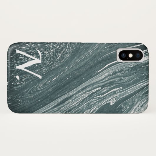 Coques Case-Mate iPhone Marbre gris poli pierre imitation & Monogramme (Dos (Horizontal))
