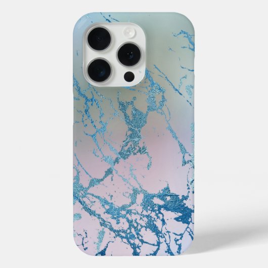 Coques Case-Mate iPhone Marbre Iridescente | Tendance Faux Holo bleu rose (Verso)