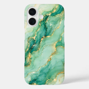Coques iPhone 16 Marbre Luxe Menthe & Or