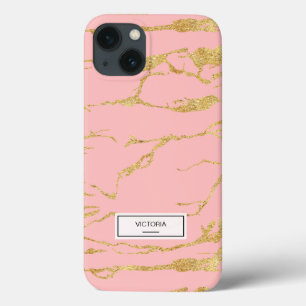 Etui iPhone 13 Marbre moderne avec faux or