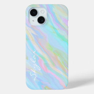 Coque Pour iPhone 15 Marbre moderne bleu et rose Nom du script