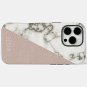 Coques Case-Mate iPhone Marbre moderne Blush rose Faux Monogramme en cuir (Verso (horizontal))