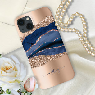 Case-Mate iPhone Case Marbre moderne Indigo-Bleu Agate Rose Parties scin
