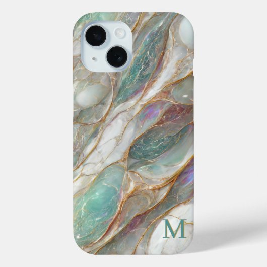 Coques Case-Mate iPhone Marbre Monogramme Perle Mère Veines D'or Luxe (Verso)