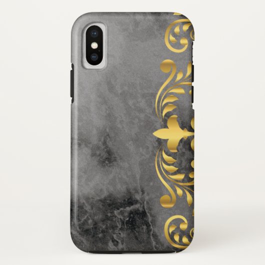 Coques Case-Mate iPhone marbre noir avec motif floral doré (Dos)