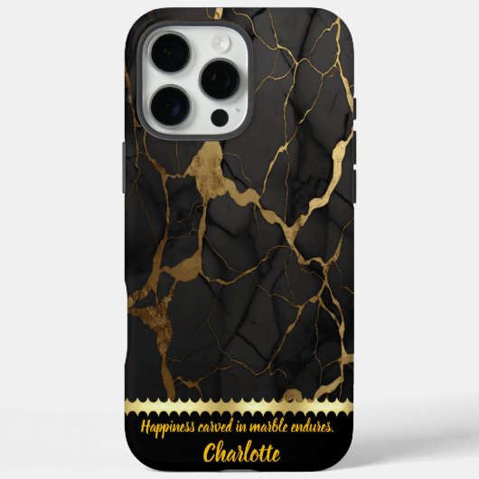 Coques Case-Mate iPhone Marbre noir avec veines en or gras (Verso)