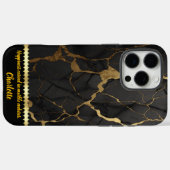 Coques Case-Mate iPhone Marbre noir avec veines en or gras (Verso (horizontal))