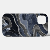 Coques Case-Mate iPhone Marbre noir bleu marine Agate Parties scintillant (Verso (horizontal))
