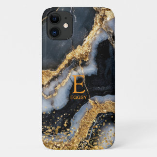 Case-Mate iPhone Case Marbre noir chic monogramme paillettes dorées