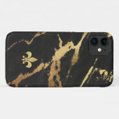 Coques Case-Mate iPhone Marbre noir doré avec Fleur de lis (Dos (Horizontal))