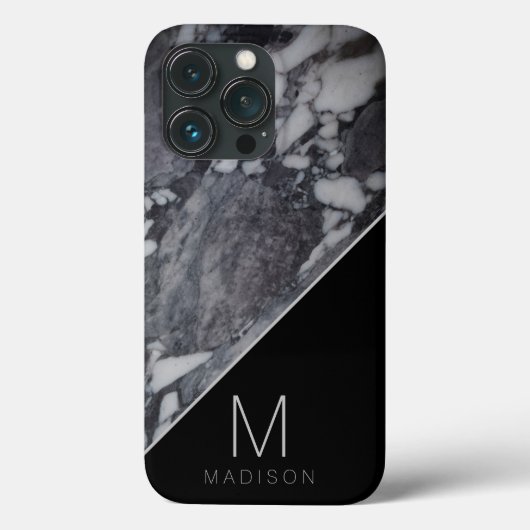 Coques Case-Mate iPhone Marbre noir et gris moderne Pierre Monogramme Nom (Verso)