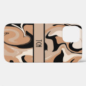 Coques Case-Mate iPhone Marbre noir et marron avec monogramme (Verso (horizontal))