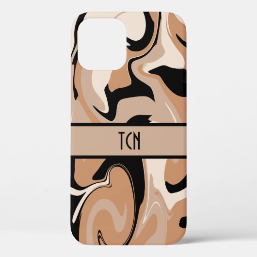Coques Case-Mate iPhone Marbre noir et marron avec monogramme (Verso)