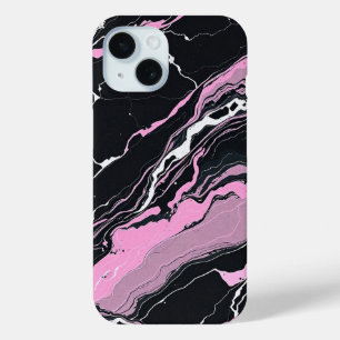 Coque Pour iPhone 15 Marbre noir et rose