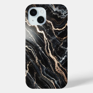 Coque Pour iPhone 15 Marbre noir et Veines or