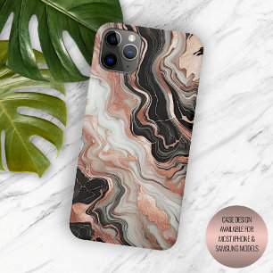 Coque iPhone 15 Pro Marbre noir gris rose or motif d'art