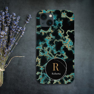 Case-Mate iPhone Case Marbre noir moderne Nom personnalisé Monogramme