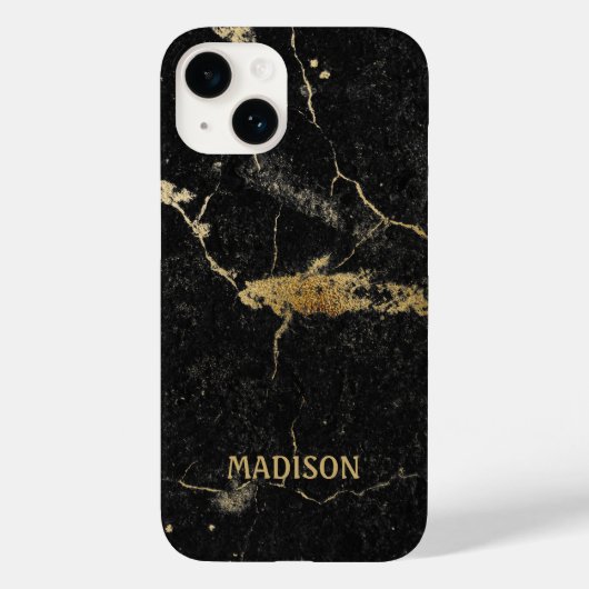 Coques Case-Mate iPhone Marbre noir Parties scintillant or (Verso)