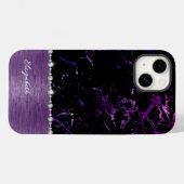 Coques Case-Mate iPhone Marbre noir violet moderne Faux Parties scintillan (Verso (horizontal))