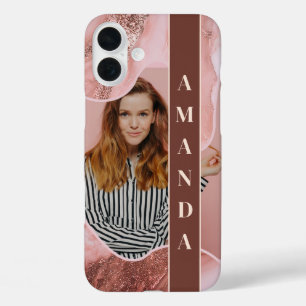 Coques iPhone 16 Plus Marbre or Rose glamour brillant photo