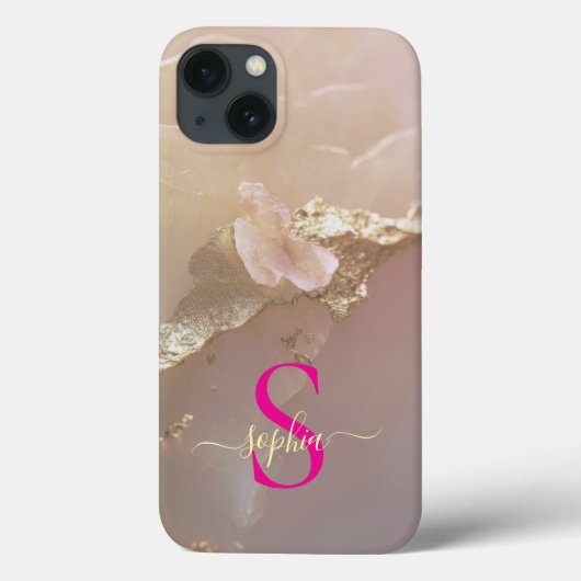 Coques Case-Mate iPhone Marbre or rose gold pailleté monogramme (Verso)