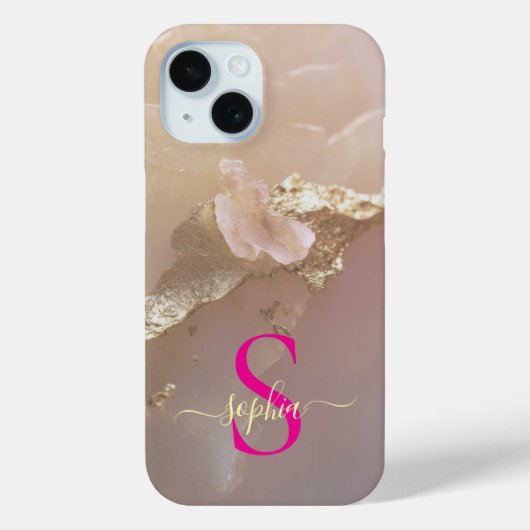 Coques Case-Mate iPhone Marbre or rose gold pailleté monogramme (Verso)