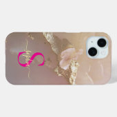 Coques Case-Mate iPhone Marbre or rose gold pailleté monogramme (Verso (horizontal))