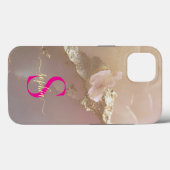 Coques Case-Mate iPhone Marbre or rose gold pailleté monogramme (Verso (horizontal))