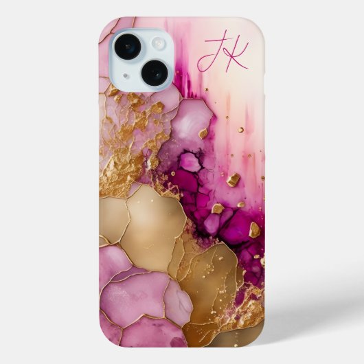 Coques Case-Mate iPhone Marbre Or Rose Violet Monogramme Personnalisé (Verso)