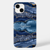 Coques Case-Mate iPhone Marbre pailleté à l'agate bleue et or monogrammé (Verso)