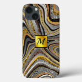 Coques Case-Mate iPhone Marbre pailleté chic étincelle gris or monogramme (Verso)