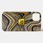 Coques Case-Mate iPhone Marbre pailleté chic étincelle gris or monogramme (Verso (horizontal))