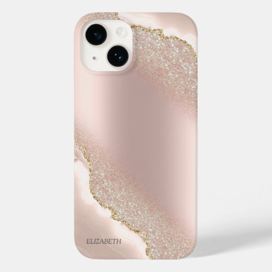 Coques Case-Mate iPhone Marbre Pailleté Or Rose Élégant Chic (Verso)