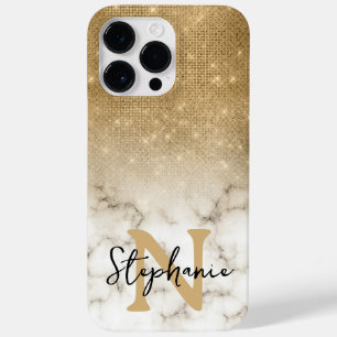 Coque Pour Pour iPhone 14 Pro Max Marbre Paillettes Or Ombré Monogramme
