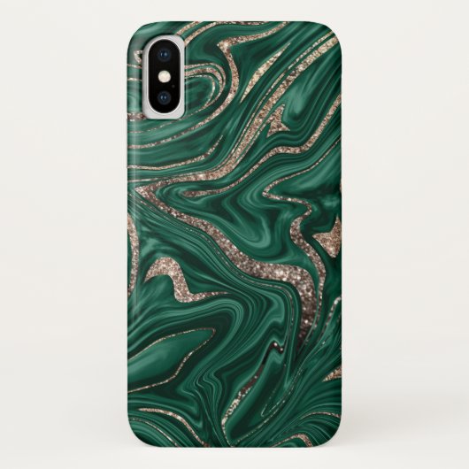 Coques Case-Mate iPhone Marbre Parties scintillant en or noir vert Emerald (Dos)