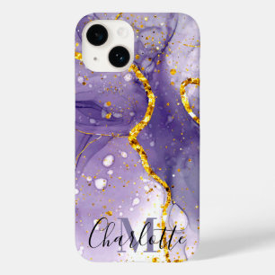 Coque Pour iPhone 14 Marbre pourpre et doré