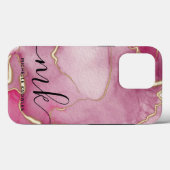 Coques Case-Mate iPhone Marbre rose Abstrait avec Monogramme et nom (Verso (horizontal))