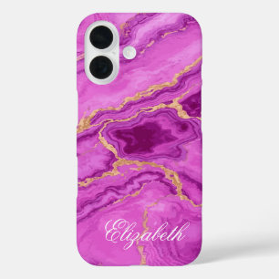 Coques iPhone 16 Marbre rose et violet personnalisé