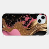 Coques Case-Mate iPhone Marbre rose liquide abstrait moderne or et noir (Verso (horizontal))