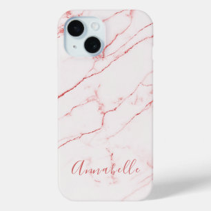 Coque Pour iPhone 15 Marbre rose Moderne Design Monogramme