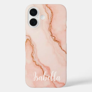 Coques iPhone 16 Marbre Rose Moderne Personnalisé Élégant