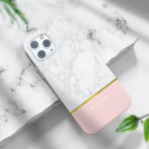 Coque iPhone 15 Pro Max Marbre rose Motif et Faux Gold Foil