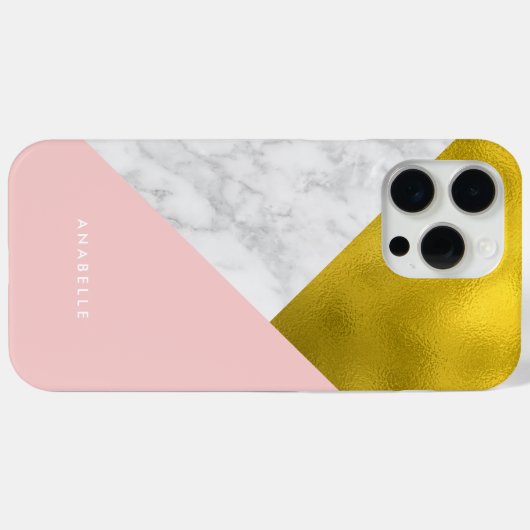 Coques Case-Mate iPhone Marbre rose Motif et Faux Gold Foil (Verso (horizontal))
