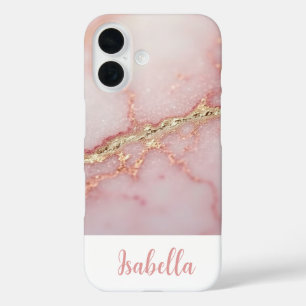 Coques iPhone 16 Marbre Rose Or Chic Personnalisé
