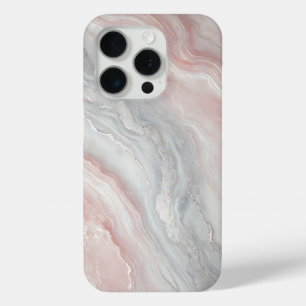 Coque iPhone 15 Pro Marbre rose pâle avec des points forts en argent